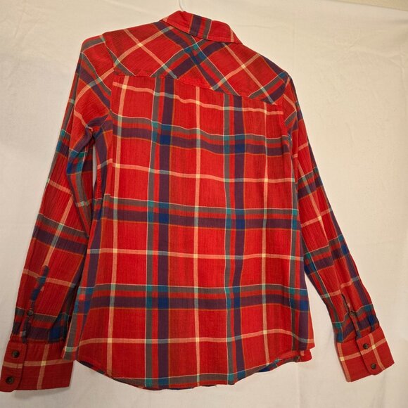 Merona Woman's Casual Orange Plaid Long Sleeve Blouse Button up Size S/P - Picture 2 of 9